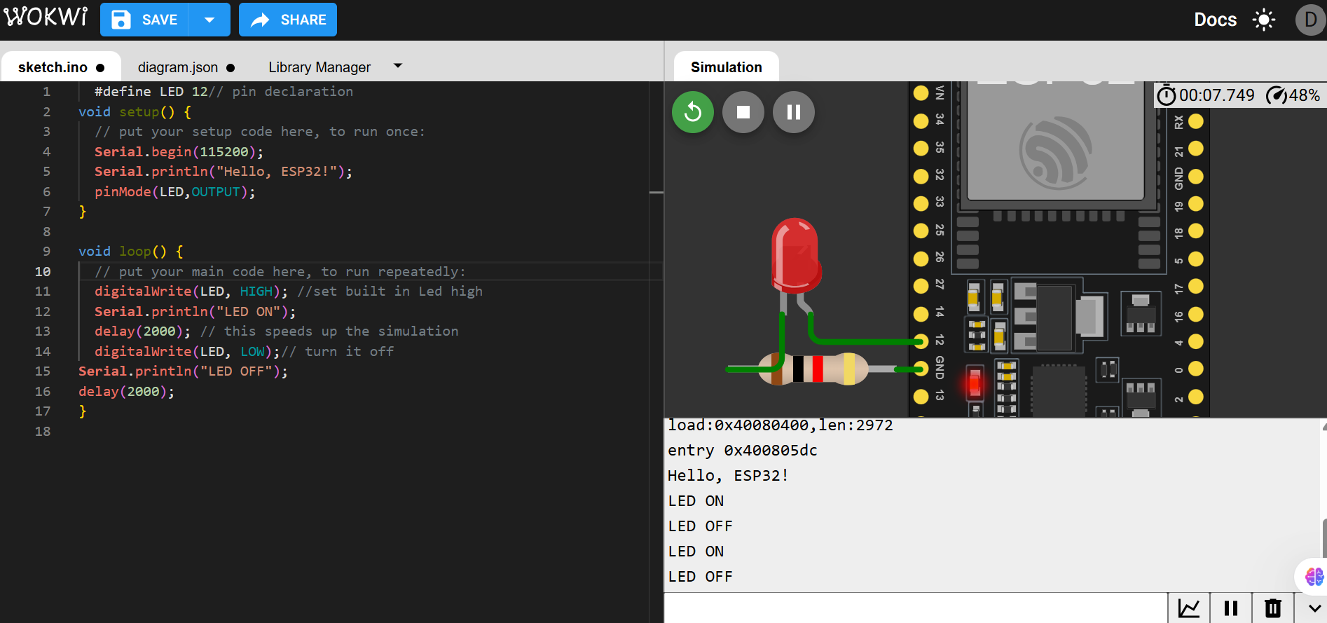 Complete Wokwi blink circuit